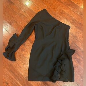 One shoulder, flare dress
